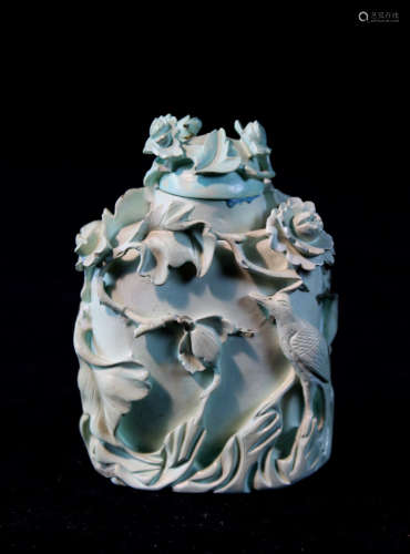 Chinese Turquois Snuff Bottle with Floral Bird Scene