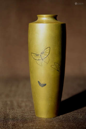 Japanese Mixed Metal Vase with Butterfly Motif
