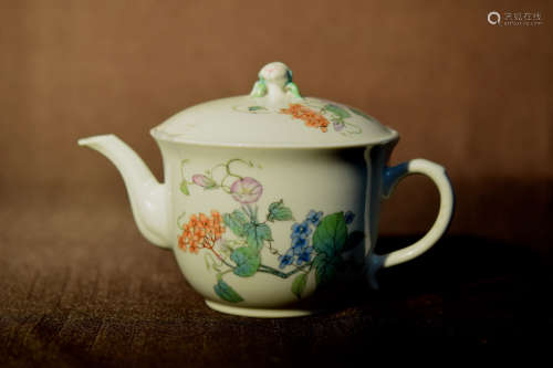 Chinese Porcelain Teapot with Floral Scene