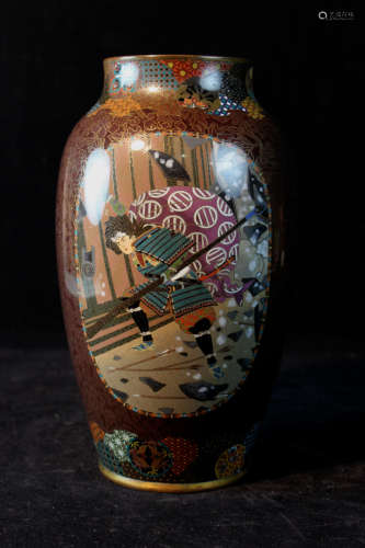 Japanese Cloisonne Vase with Samurai Scene