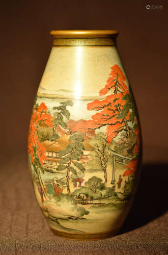 Japanese Satsuma Vase with Maple Three and Palace Scene