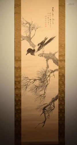 Japanese Scroll Painting of Sparrow