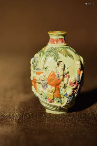 Chinese Porcelain Snuff Bottle - Molded Beauty Scene #2