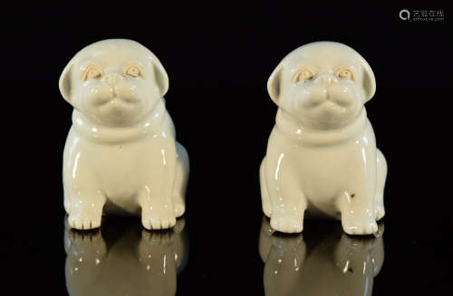Pair of Japanese Hirado Porcelain Puppy