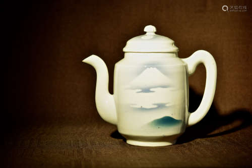 Japanese Porcelain Teapot with Horse Scene