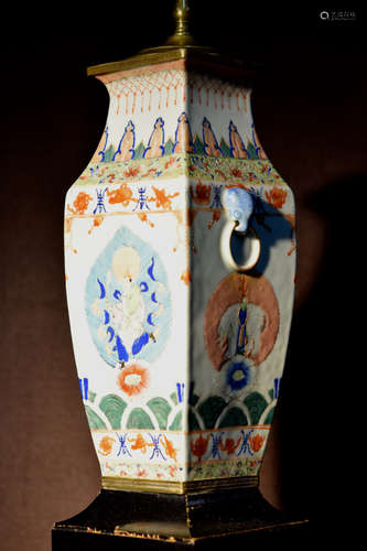 Chinese Square Porcelain Vase mounted as Lamp