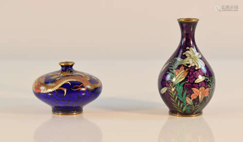 Two Japanese Cloisonné Vases - Silver Floral Background