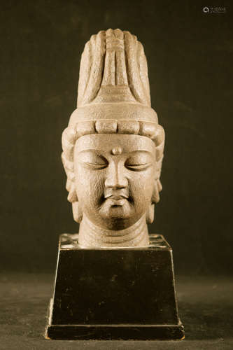 Antique Asian Stone Bust of a Buddha Head