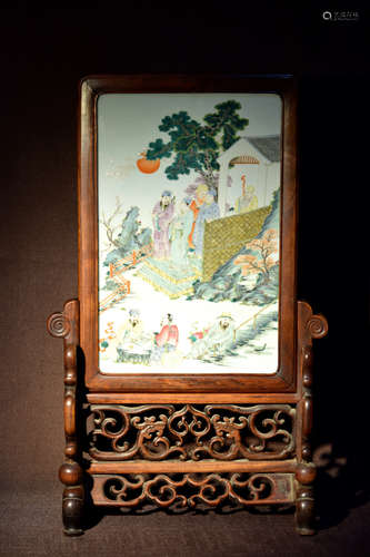 Chinese Porcelain Table Screen with Famille Rose Decoration