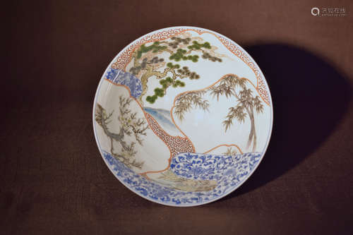 Japanese Porcelain Bowl with Studio of Three Friend Scene