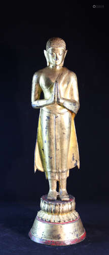 Antique Burmese Bronze Buddha with Gold Lacquer