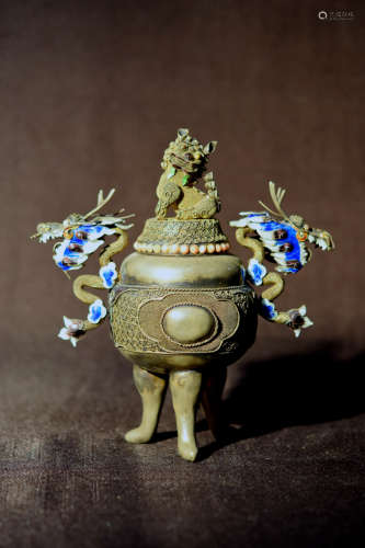 Chinese Filigree Silver Censer with Dragon Motif
