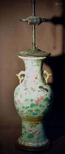 Chinese Rose Canton Porcelain Lamp Vase