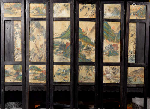 Set of Six Chinese Painting on Marble Screen