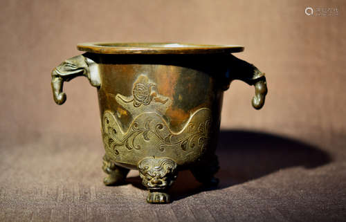 Asian Bronze Censer with Elephane Scene