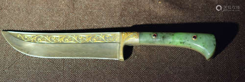 Russian Knife with Gold Inlay and Jade Handle