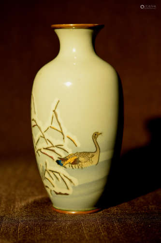Japnese Wire nand Wireless Cloisonne Vase of Duck Scene