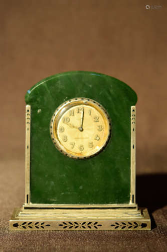 Art Deco Spinach Jade and Silver Desk Clock