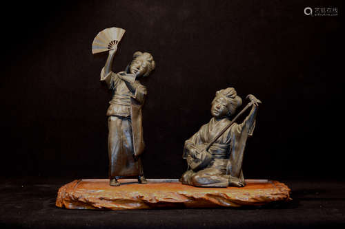 Japanese Bronze Geisha Girl Group