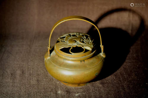 Japanese Bronze Hand Warmer with Two Rabbits