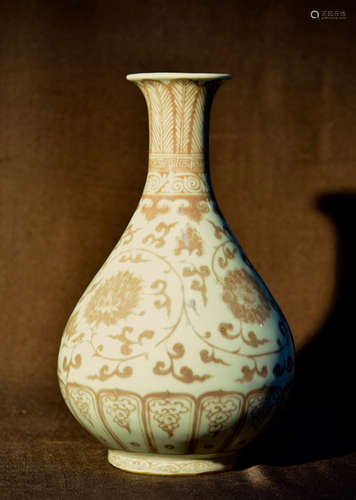 Chinese Porcelain Vase with Iron Red Lotus Flowers