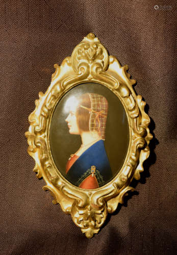 Continental Painted Porcelain Oval Plaque in Frame
