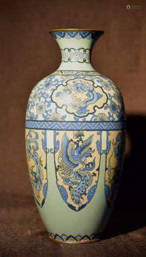 Japanese Cloisonne Vase with Dragon Scene in Panel