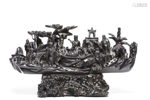 A ZITAN SCULPTURE CARVED ‘EIGHT IMMORTALS’