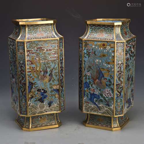 TWO CLOISONNÉ SQUARE VASES