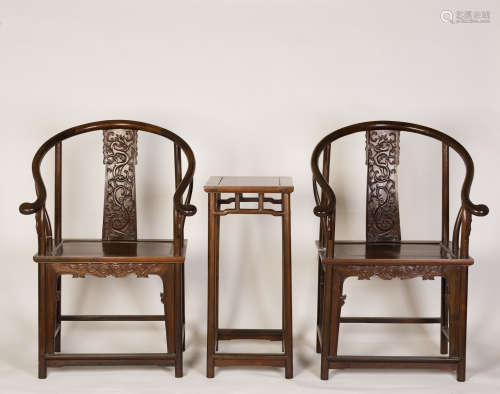 A SET OF CHINESE HARDWOOD CHAIRS