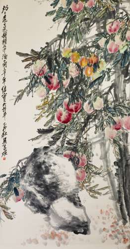 A CHINESE SCROLL PAINTING OF PEACH