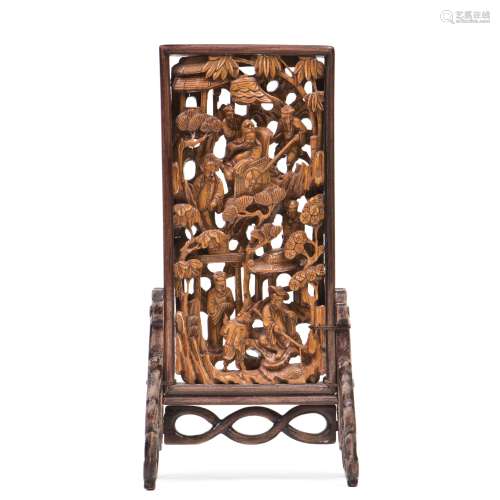 A CARVED HUANGYANG BOXWOOD TABLE SCREEN