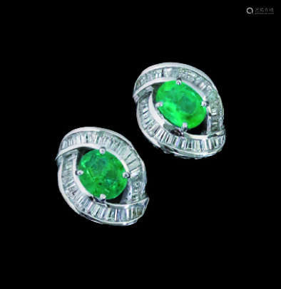 18K白金 祖母綠 鑽石 耳釘  鉑金 祖母綠 鑽石 戒指