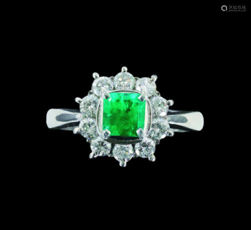 鉑金 祖母綠 鑽石 戒指