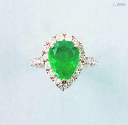 18K玫瑰金 祖母綠 鑽石 戒指
