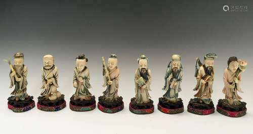 EIGHT CHINESE ANTIQUE CARVING IMMORTALS FIGURES.