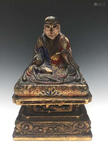 JAPANESE ANTIQUE WOOD FIGURE WITH BASE