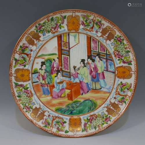 CHINESE ANTIQUE FAMILLE ROSE PORCELAIN PLATE - 19TH CENTURY