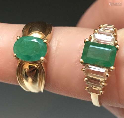 TWO 14K YELLOW GOLD AND EMERALD RINGS, 21. 53