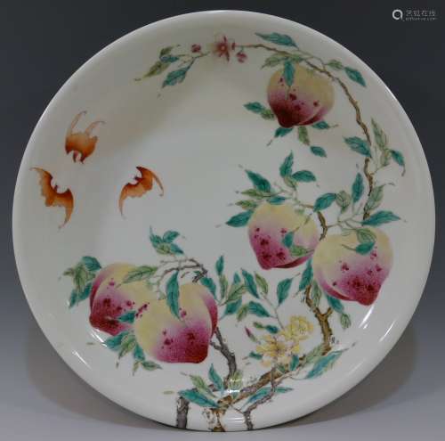 IMPERIAL CHINESE ANTIQUE FAMILLE ROSE PEACH CHARGER - YONGZHENG MARK