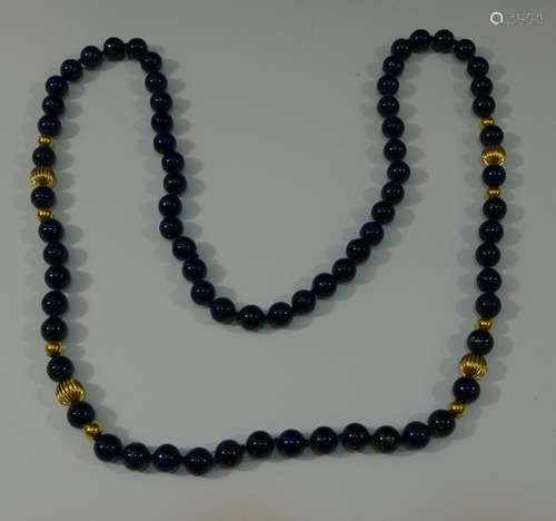 14K GOLD & LAPIS LAZULI BEADS NECKLACE