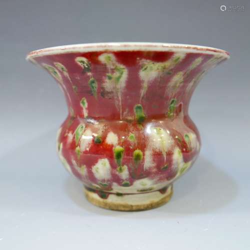 ANTIQUE CHINESE PEACH BLOOM PORCELAIN JAR - 19TH CENTURY