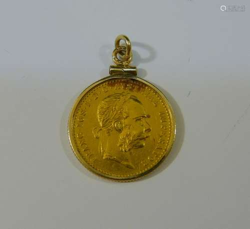 1899 AUSTRIA 10 CORONA GOLD COIN AND 18K GOLD PENDANT