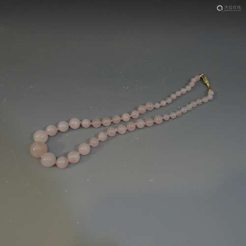 VINTAGE ROSE QUARTZ BEADS NECKLACE