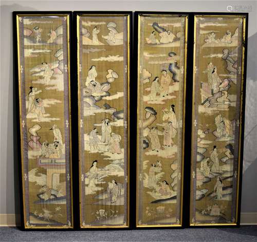 Set of four Tapestry weave panels. China. 19th century. K'ossu work of The Immortals at Po Shan, 62