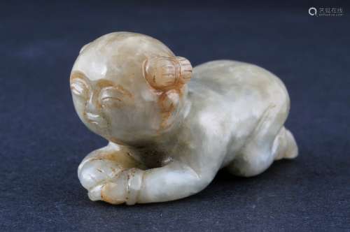 Jade carving. China. 19th century. Grey green stone. Carving of a small child. 2