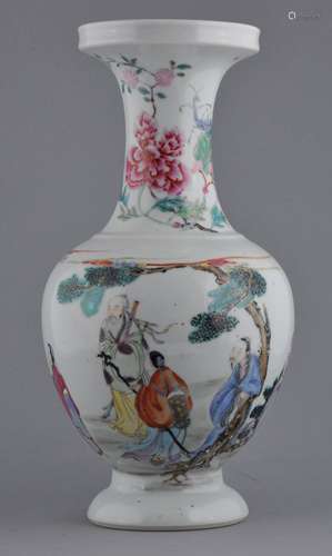 Porcelain vase. China. Late 19th century. Famille Rose decoration of the Immortals. Yung Cheng mark on the base. 13-1/4