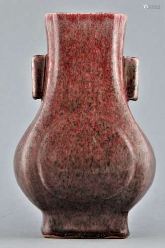 Peach Bloom vase. China. 20th century. Fang Hu form. 10-1/2