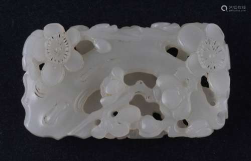 Jade pendant. China. 18th/19th century/ Pure white stone. Rectangular form carved as a flowering prunus tree. 2-1/4