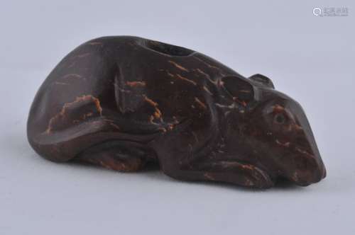 Jade carving. China. Probably Tang period. Brown stone carved as a mouse. Square hole for suspension. 2-1/4